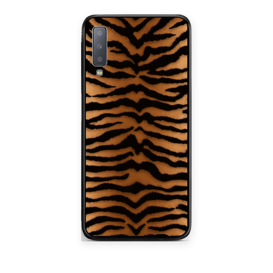 Θήκη Samsung Galaxy A7 2018 Tiger Print Orange and Black από τη Smartfits με σχέδιο στο πίσω μέρος και μαύρο περίβλημα | Samsung Galaxy A7 2018 Tiger Print Orange and Black case with colorful back and black bezels