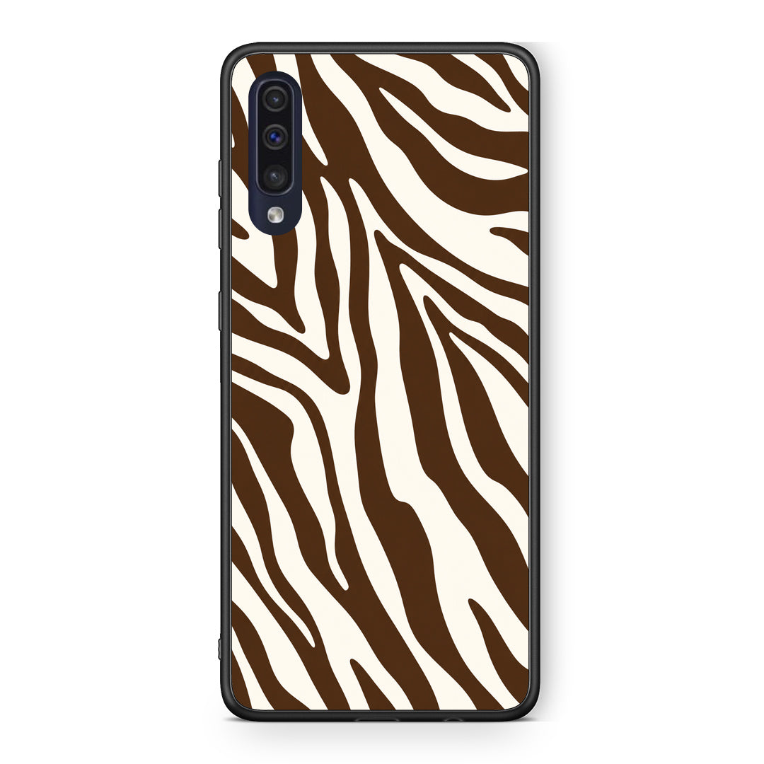 Θήκη Samsung Galaxy A70 Brown and Cream Zebra Stripes από τη Smartfits με σχέδιο στο πίσω μέρος και μαύρο περίβλημα | Samsung Galaxy A70 Brown and Cream Zebra Stripes case with colorful back and black bezels