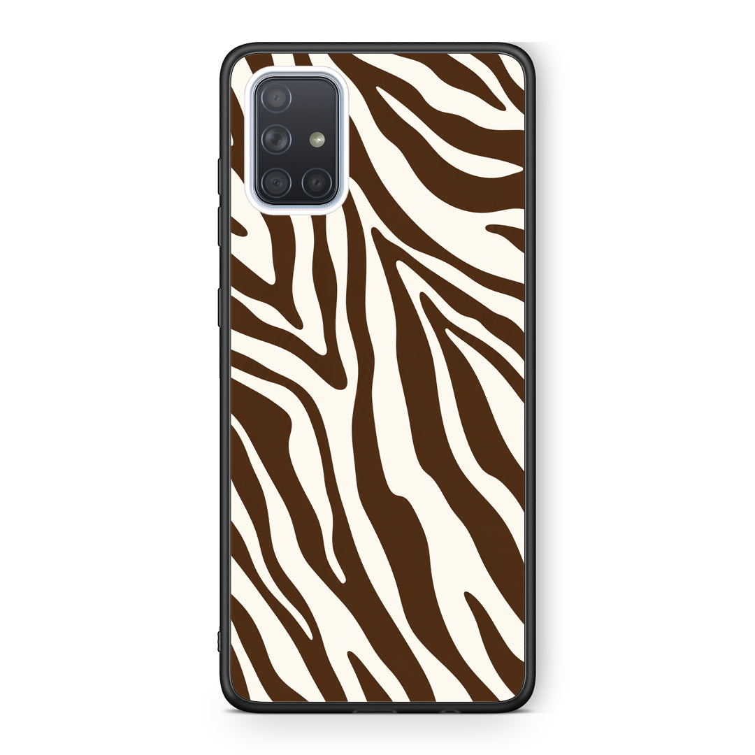 Θήκη Samsung Galaxy A71 Brown and Cream Zebra Stripes από τη Smartfits με σχέδιο στο πίσω μέρος και μαύρο περίβλημα | Samsung Galaxy A71 Brown and Cream Zebra Stripes case with colorful back and black bezels