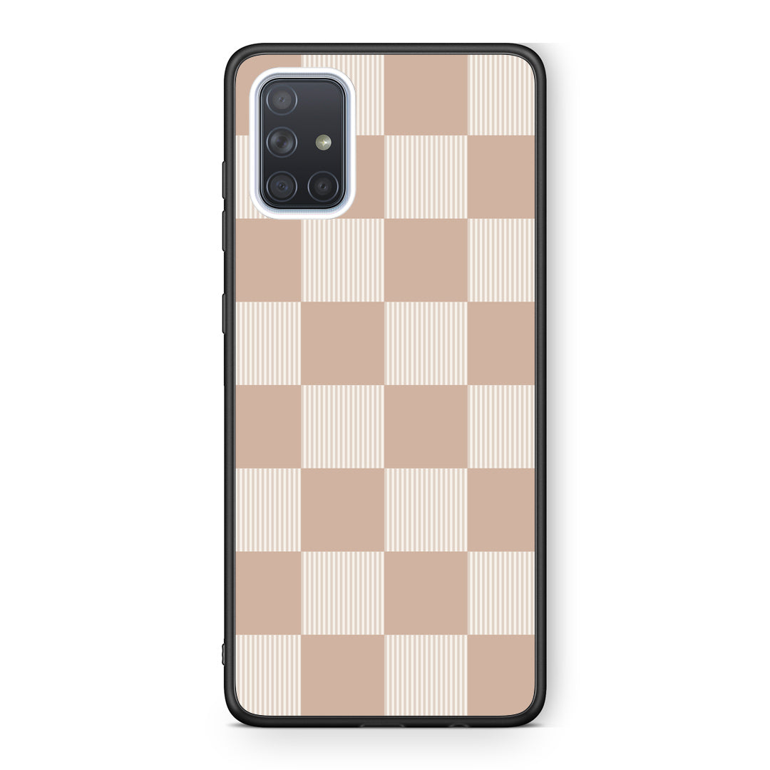 Θήκη Samsung Galaxy A71 Latte and Cream Striped Checks από τη Smartfits με σχέδιο στο πίσω μέρος και μαύρο περίβλημα | Samsung Galaxy A71 Latte and Cream Striped Checks case with colorful back and black bezels