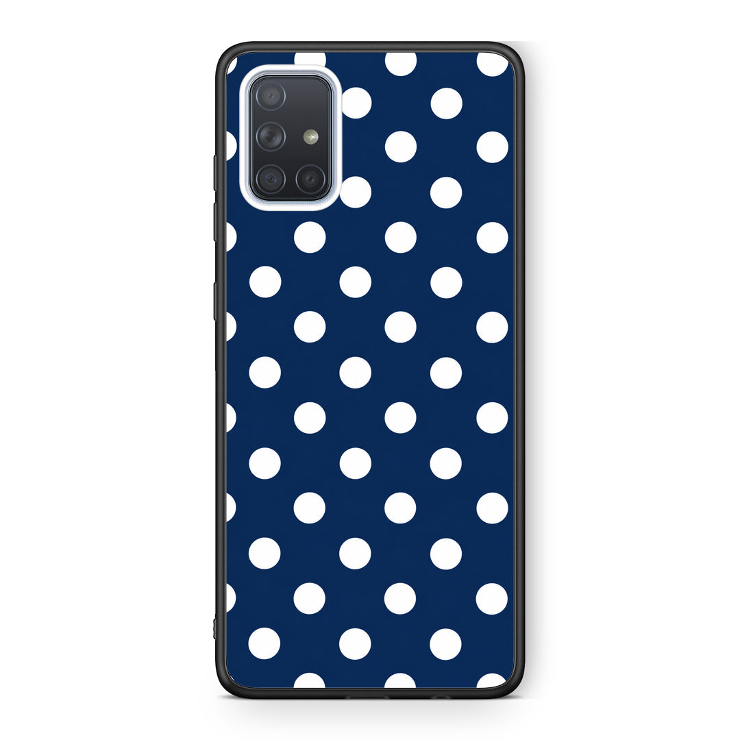 Θήκη Samsung Galaxy A71 White Large Polka Dots on Navy από τη Smartfits με σχέδιο στο πίσω μέρος και μαύρο περίβλημα | Samsung Galaxy A71 White Large Polka Dots on Navy case with colorful back and black bezels