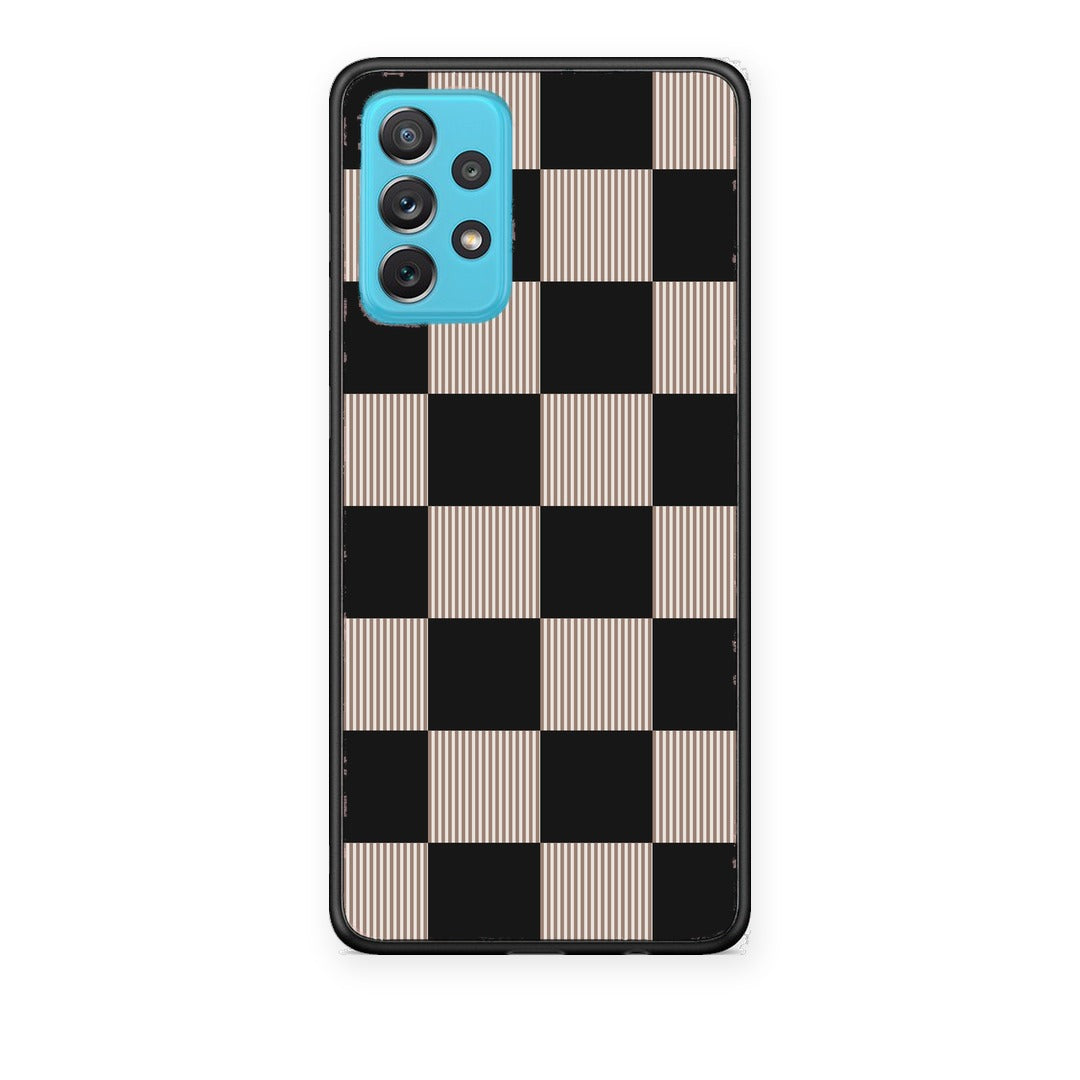 Θήκη Samsung Galaxy A72 Black and Taupe Striped Checks από τη Smartfits με σχέδιο στο πίσω μέρος και μαύρο περίβλημα | Samsung Galaxy A72 Black and Taupe Striped Checks case with colorful back and black bezels