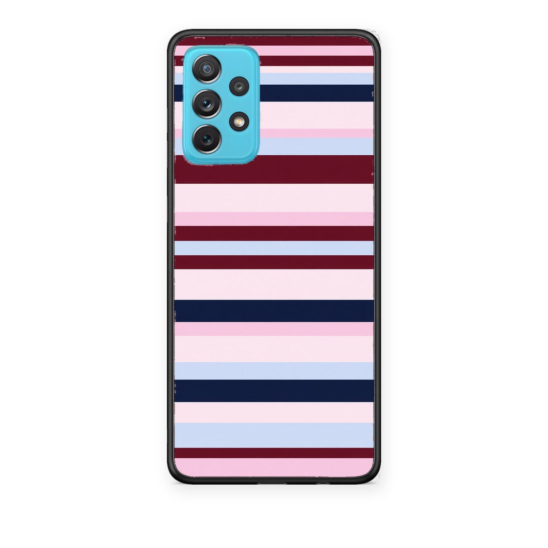 Θήκη Samsung Galaxy A72 Burgundy Pink and Blue Horizontal Stripes από τη Smartfits με σχέδιο στο πίσω μέρος και μαύρο περίβλημα | Samsung Galaxy A72 Burgundy Pink and Blue Horizontal Stripes case with colorful back and black bezels
