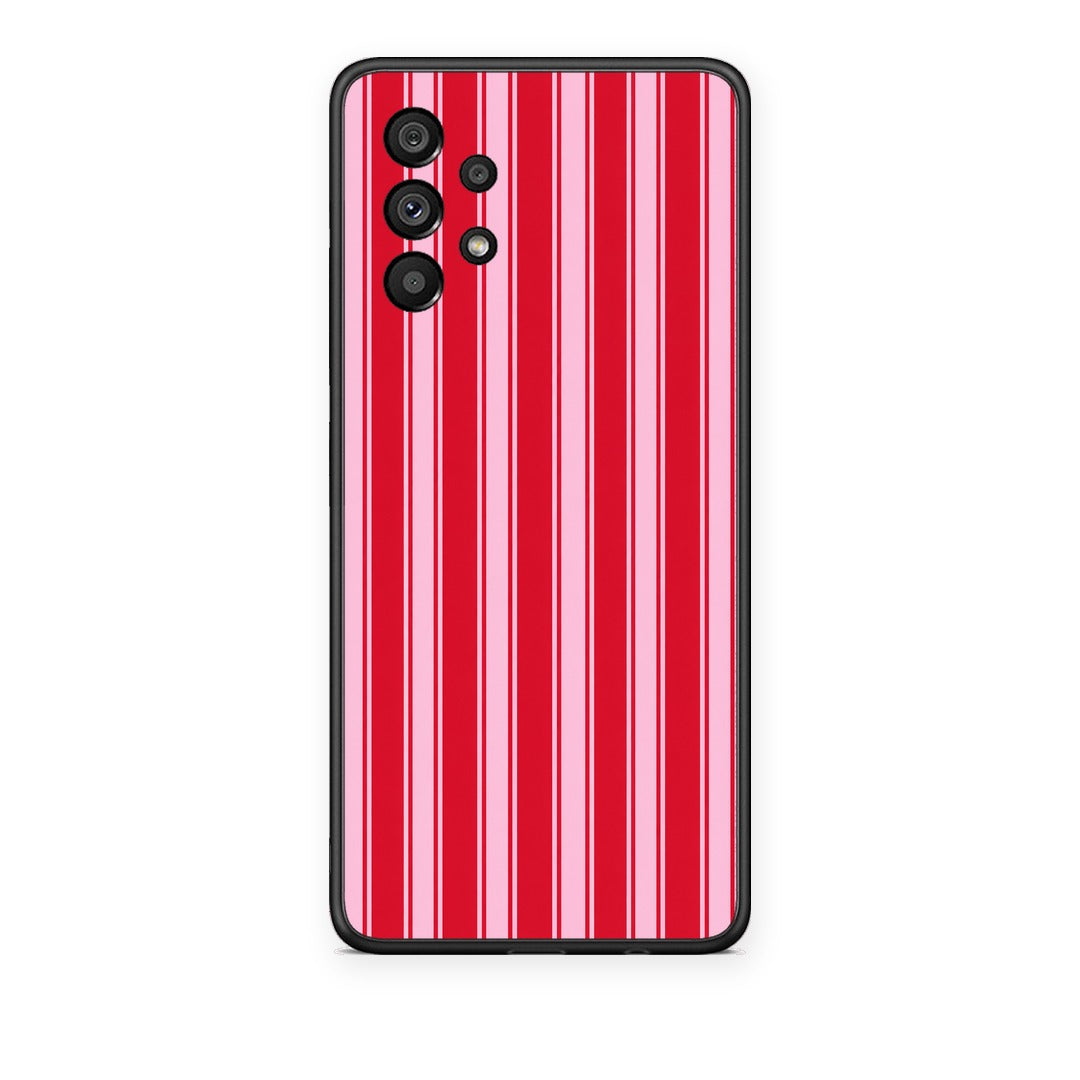 Θήκη Samsung Galaxy A73 5G Red and Pink Vertical Pinstripes από τη Smartfits με σχέδιο στο πίσω μέρος και μαύρο περίβλημα | Samsung Galaxy A73 5G Red and Pink Vertical Pinstripes case with colorful back and black bezels
