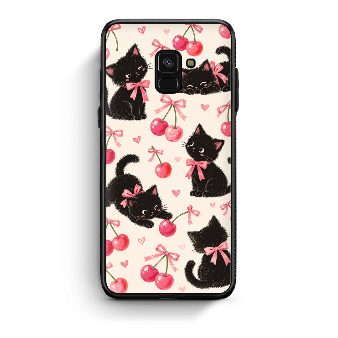 Θήκη Samsung Galaxy A8 Black Kittens and Cherries on Cream από τη Smartfits με σχέδιο στο πίσω μέρος και μαύρο περίβλημα | Samsung Galaxy A8 Black Kittens and Cherries on Cream case with colorful back and black bezels
