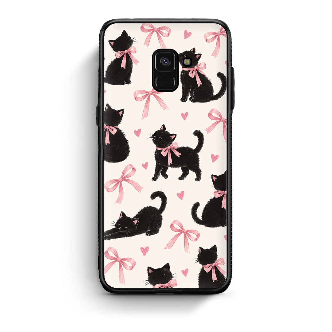 Θήκη Samsung Galaxy A8 Black Kittens and Pink Bows on Cream Large από τη Smartfits με σχέδιο στο πίσω μέρος και μαύρο περίβλημα | Samsung Galaxy A8 Black Kittens and Pink Bows on Cream Large case with colorful back and black bezels