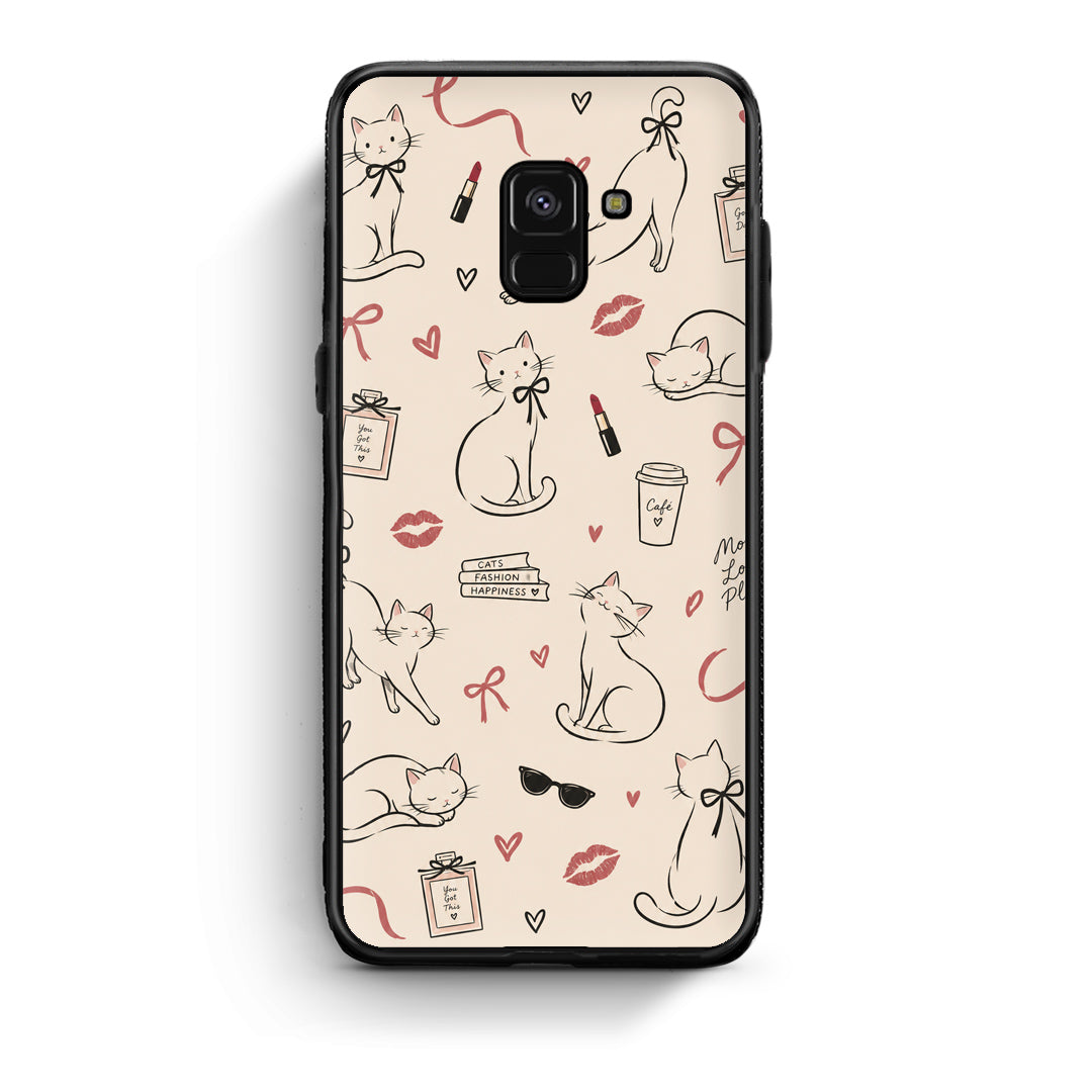 Θήκη Samsung Galaxy A8 Minimal Cat and Fashion Doodles on Cream από τη Smartfits με σχέδιο στο πίσω μέρος και μαύρο περίβλημα | Samsung Galaxy A8 Minimal Cat and Fashion Doodles on Cream case with colorful back and black bezels