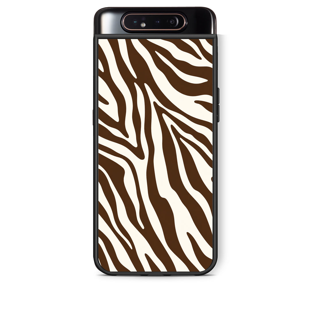 Θήκη Samsung Galaxy A80 Brown and Cream Zebra Stripes από τη Smartfits με σχέδιο στο πίσω μέρος και μαύρο περίβλημα | Samsung Galaxy A80 Brown and Cream Zebra Stripes case with colorful back and black bezels