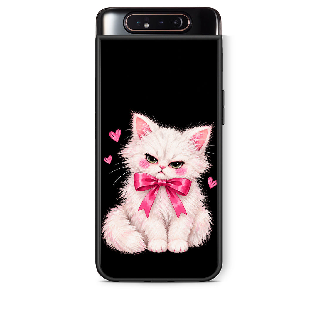 Θήκη Samsung Galaxy A80 Grumpy Party Kitten on Black από τη Smartfits με σχέδιο στο πίσω μέρος και μαύρο περίβλημα | Samsung Galaxy A80 Grumpy Party Kitten on Black case with colorful back and black bezels