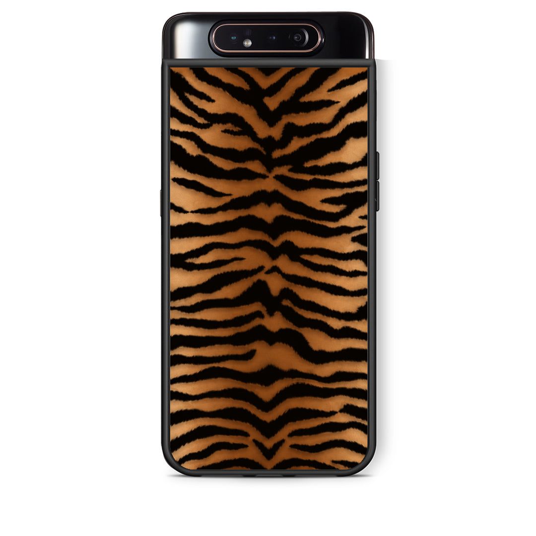 Θήκη Samsung Galaxy A80 Tiger Print Orange and Black από τη Smartfits με σχέδιο στο πίσω μέρος και μαύρο περίβλημα | Samsung Galaxy A80 Tiger Print Orange and Black case with colorful back and black bezels