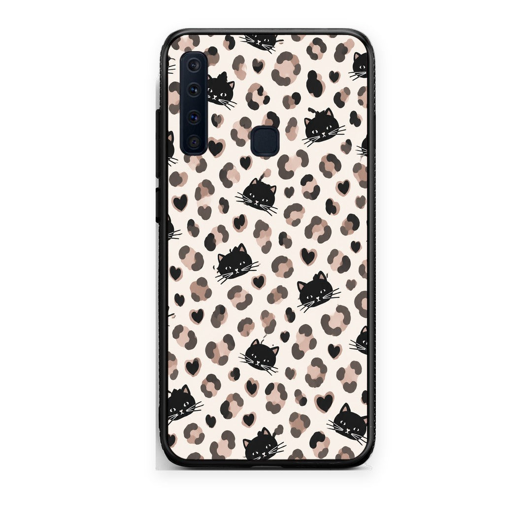Θήκη Samsung Galaxy A9 Leopard Spots and Black Cats on Cream από τη Smartfits με σχέδιο στο πίσω μέρος και μαύρο περίβλημα | Samsung Galaxy A9 Leopard Spots and Black Cats on Cream case with colorful back and black bezels