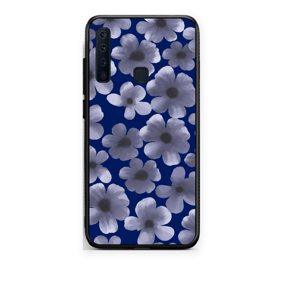 Θήκη Samsung Galaxy A9 Pale Blue Flowers on Navy από τη Smartfits με σχέδιο στο πίσω μέρος και μαύρο περίβλημα | Samsung Galaxy A9 Pale Blue Flowers on Navy case with colorful back and black bezels