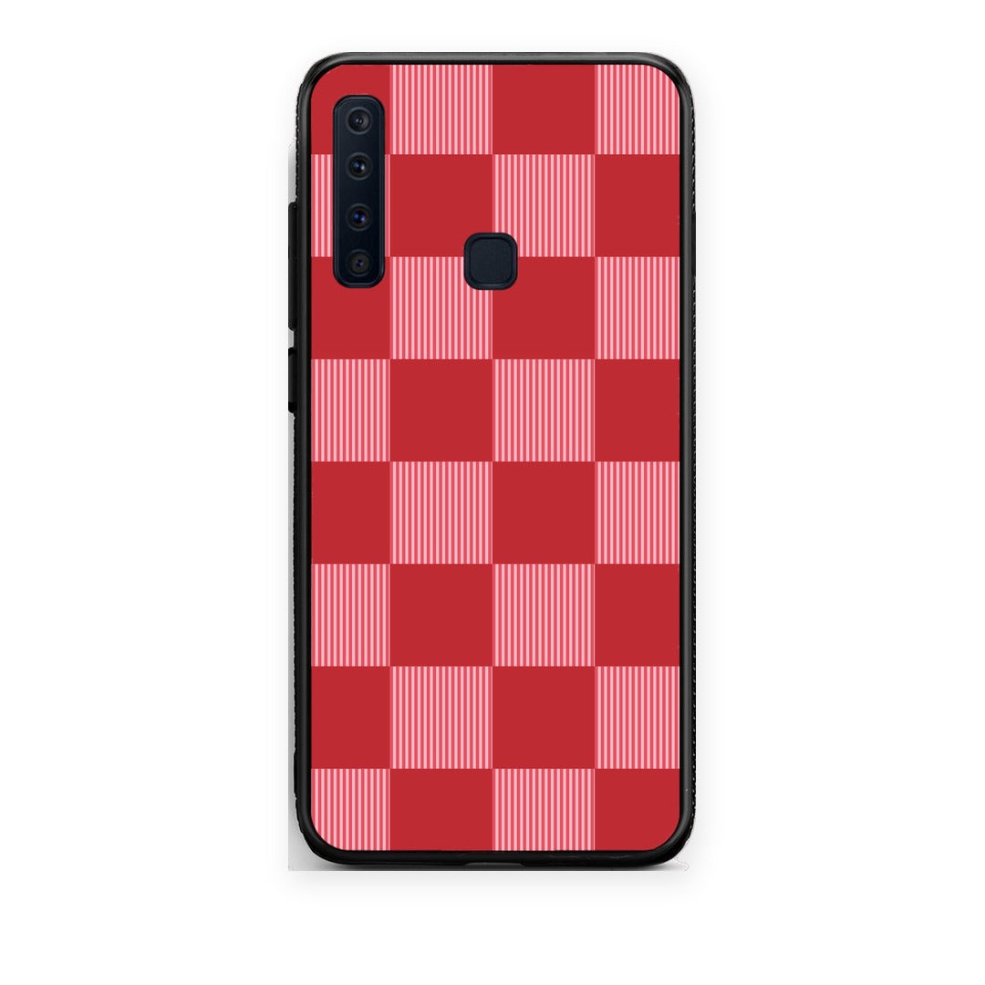 Θήκη Samsung Galaxy A9 Red and Pink Striped Checks από τη Smartfits με σχέδιο στο πίσω μέρος και μαύρο περίβλημα | Samsung Galaxy A9 Red and Pink Striped Checks case with colorful back and black bezels