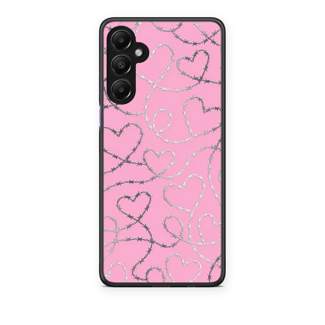 Θήκη Samsung Galaxy A05s Barbed Wire Hearts on Pink από τη Smartfits με σχέδιο στο πίσω μέρος και μαύρο περίβλημα | Samsung Galaxy A05s Barbed Wire Hearts on Pink case with colorful back and black bezels