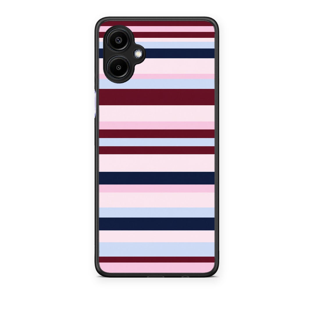 Θήκη Samsung Galaxy A06 Burgundy Pink and Blue Horizontal Stripes από τη Smartfits με σχέδιο στο πίσω μέρος και μαύρο περίβλημα | Samsung Galaxy A06 Burgundy Pink and Blue Horizontal Stripes case with colorful back and black bezels
