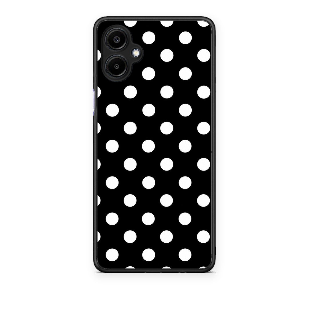 Θήκη Samsung Galaxy A06 White Polka Dots on Black από τη Smartfits με σχέδιο στο πίσω μέρος και μαύρο περίβλημα | Samsung Galaxy A06 White Polka Dots on Black case with colorful back and black bezels