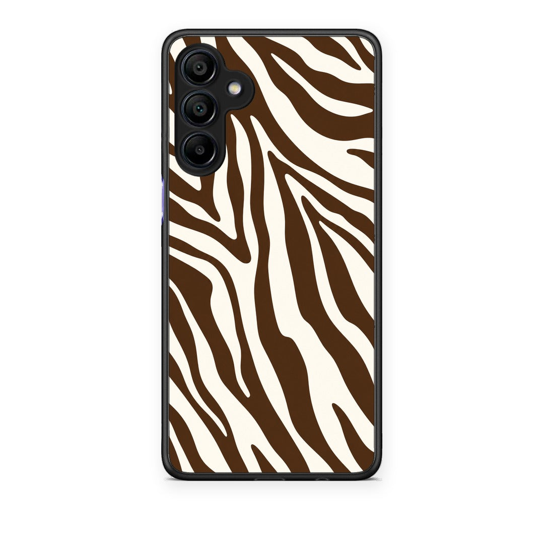 Θήκη Samsung Galaxy A15 4G / 5G Brown and Cream Zebra Stripes από τη Smartfits με σχέδιο στο πίσω μέρος και μαύρο περίβλημα | Samsung Galaxy A15 4G / 5G Brown and Cream Zebra Stripes case with colorful back and black bezels