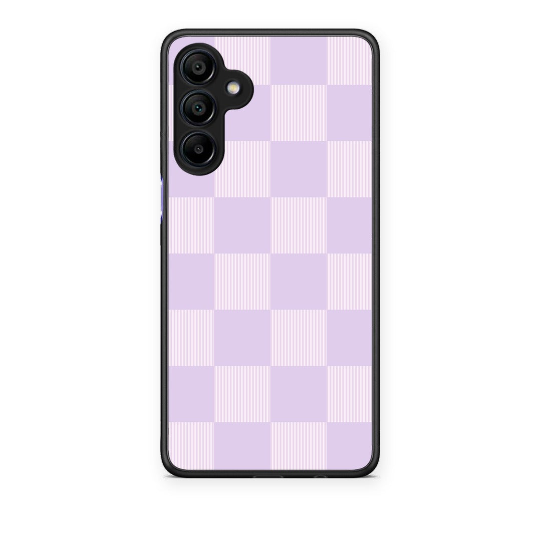 Θήκη Samsung Galaxy A15 4G / 5G Lilac and Cream Striped Checks από τη Smartfits με σχέδιο στο πίσω μέρος και μαύρο περίβλημα | Samsung Galaxy A15 4G / 5G Lilac and Cream Striped Checks case with colorful back and black bezels