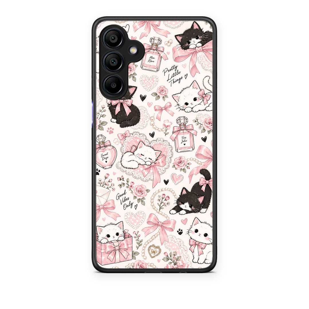 Θήκη Samsung Galaxy A15 4G / 5G Pink Bows and Kittens Collage από τη Smartfits με σχέδιο στο πίσω μέρος και μαύρο περίβλημα | Samsung Galaxy A15 4G / 5G Pink Bows and Kittens Collage case with colorful back and black bezels