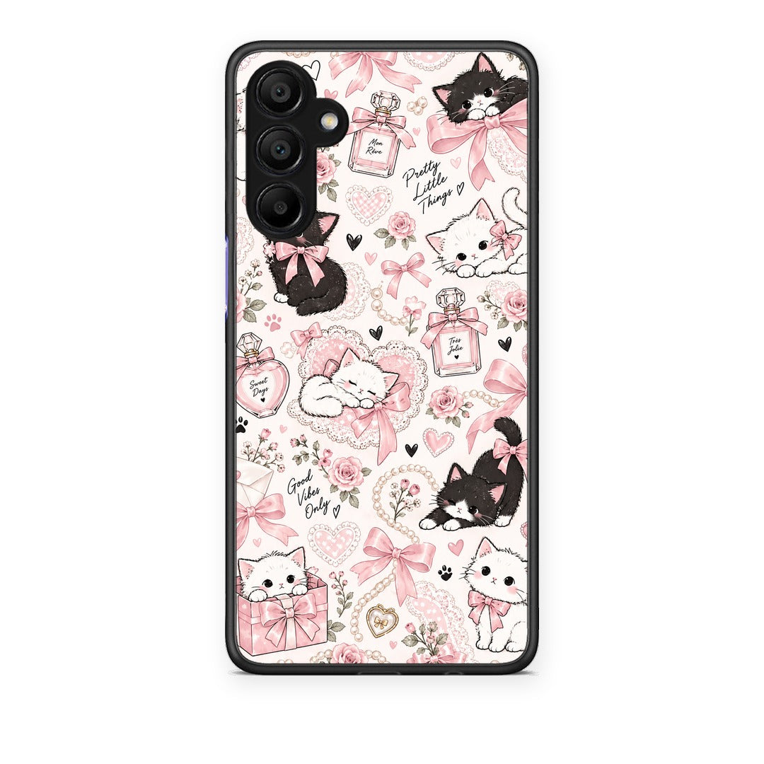 Θήκη Samsung A15 5G Pink Bows and Kittens Collage από τη Smartfits με σχέδιο στο πίσω μέρος και μαύρο περίβλημα | Samsung A15 5G Pink Bows and Kittens Collage case with colorful back and black bezels