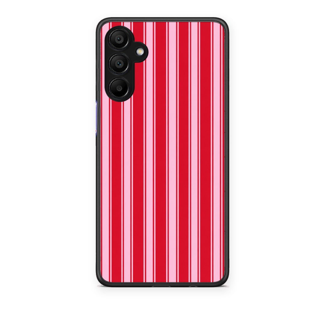 Θήκη Samsung A15 5G Red and Pink Vertical Pinstripes από τη Smartfits με σχέδιο στο πίσω μέρος και μαύρο περίβλημα | Samsung A15 5G Red and Pink Vertical Pinstripes case with colorful back and black bezels