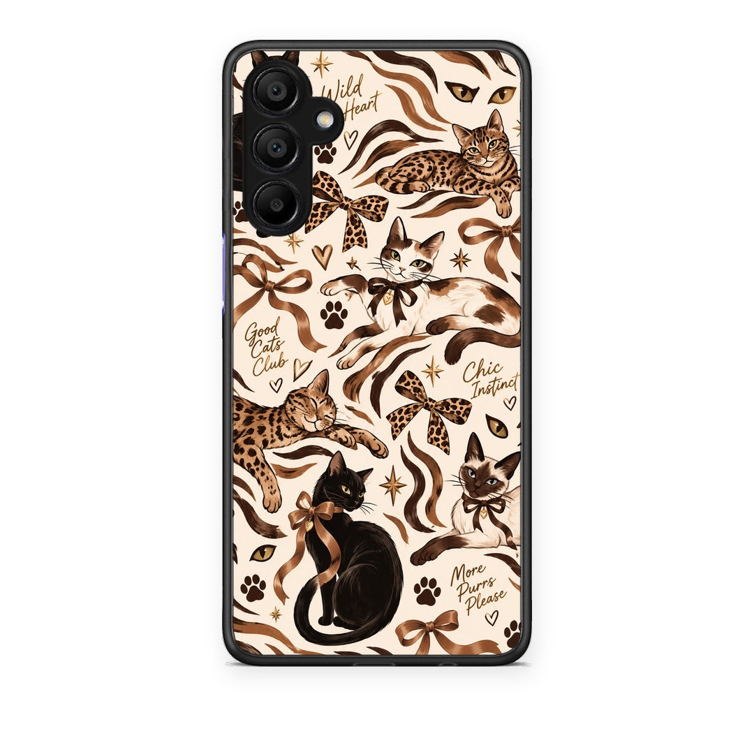 Θήκη Samsung A15 5G Wild Cats and Animal Print Collage από τη Smartfits με σχέδιο στο πίσω μέρος και μαύρο περίβλημα | Samsung A15 5G Wild Cats and Animal Print Collage case with colorful back and black bezels