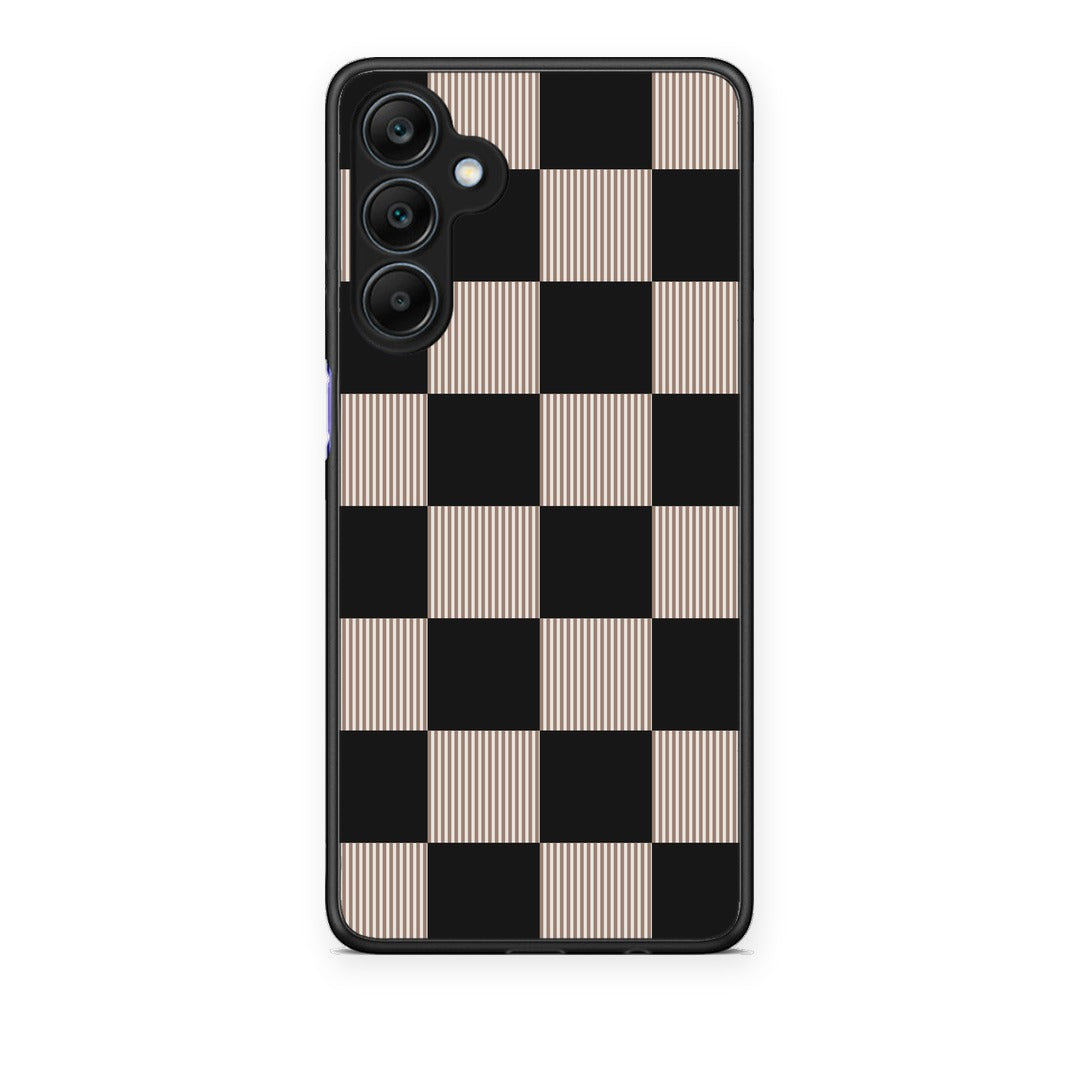 Θήκη Samsung Galaxy A25 5G Black and Taupe Striped Checks από τη Smartfits με σχέδιο στο πίσω μέρος και μαύρο περίβλημα | Samsung Galaxy A25 5G Black and Taupe Striped Checks case with colorful back and black bezels