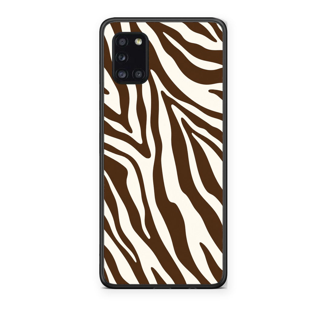 Θήκη Samsung Galaxy A31 Brown and Cream Zebra Stripes από τη Smartfits με σχέδιο στο πίσω μέρος και μαύρο περίβλημα | Samsung Galaxy A31 Brown and Cream Zebra Stripes case with colorful back and black bezels