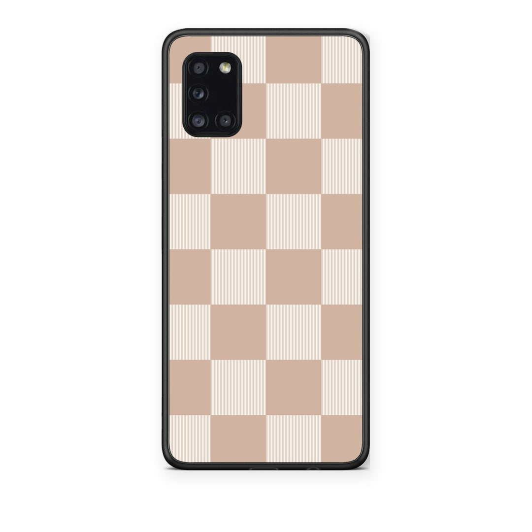 Θήκη Samsung Galaxy A31 Latte and Cream Striped Checks από τη Smartfits με σχέδιο στο πίσω μέρος και μαύρο περίβλημα | Samsung Galaxy A31 Latte and Cream Striped Checks case with colorful back and black bezels