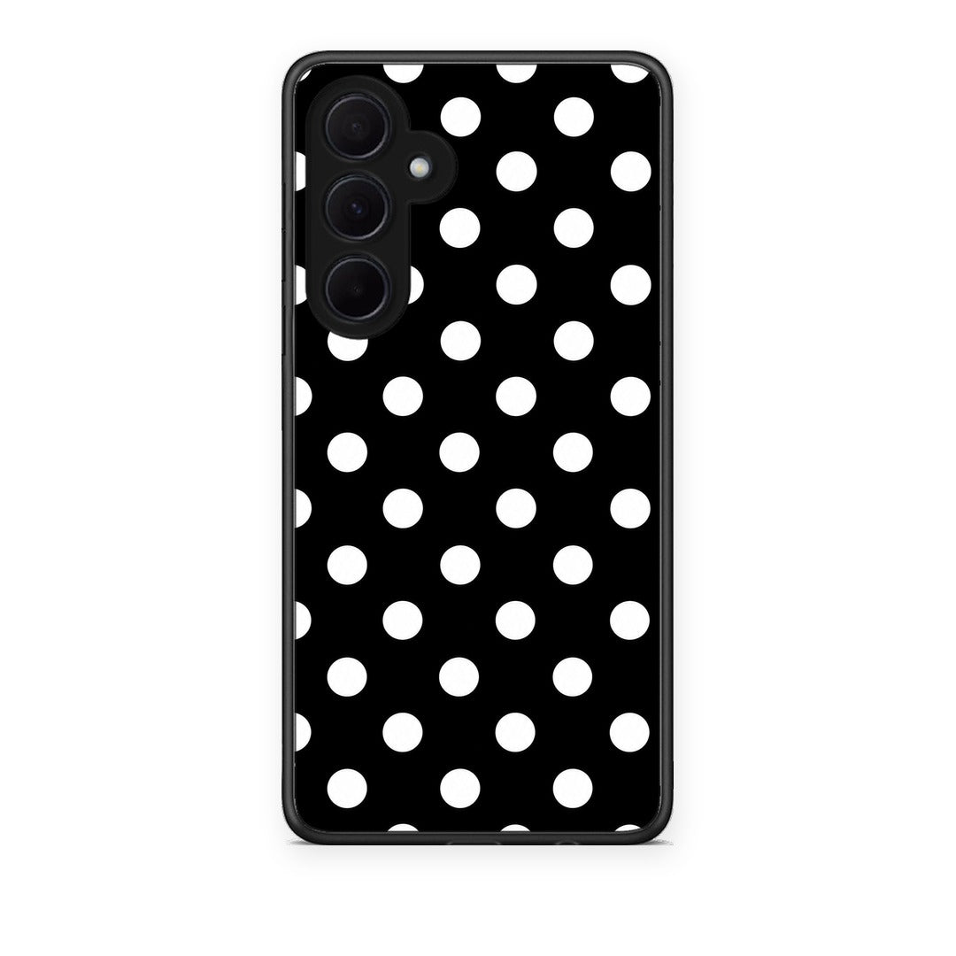 Θήκη Samsung Galaxy A35 White Polka Dots on Black από τη Smartfits με σχέδιο στο πίσω μέρος και μαύρο περίβλημα | Samsung Galaxy A35 White Polka Dots on Black case with colorful back and black bezels