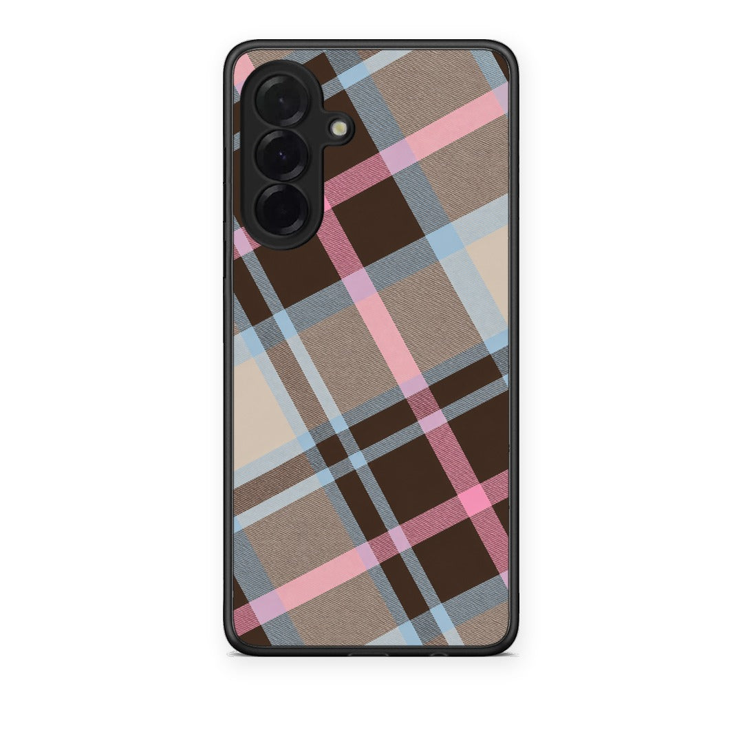 Θήκη Samsung Galaxy A36 Brown Pink and Blue Diagonal Plaid από τη Smartfits με σχέδιο στο πίσω μέρος και μαύρο περίβλημα | Samsung Galaxy A36 Brown Pink and Blue Diagonal Plaid case with colorful back and black bezels