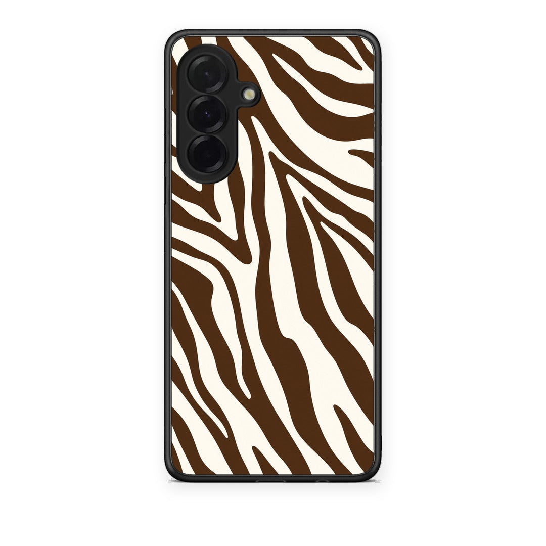 Θήκη Samsung Galaxy A36 Brown and Cream Zebra Stripes από τη Smartfits με σχέδιο στο πίσω μέρος και μαύρο περίβλημα | Samsung Galaxy A36 Brown and Cream Zebra Stripes case with colorful back and black bezels