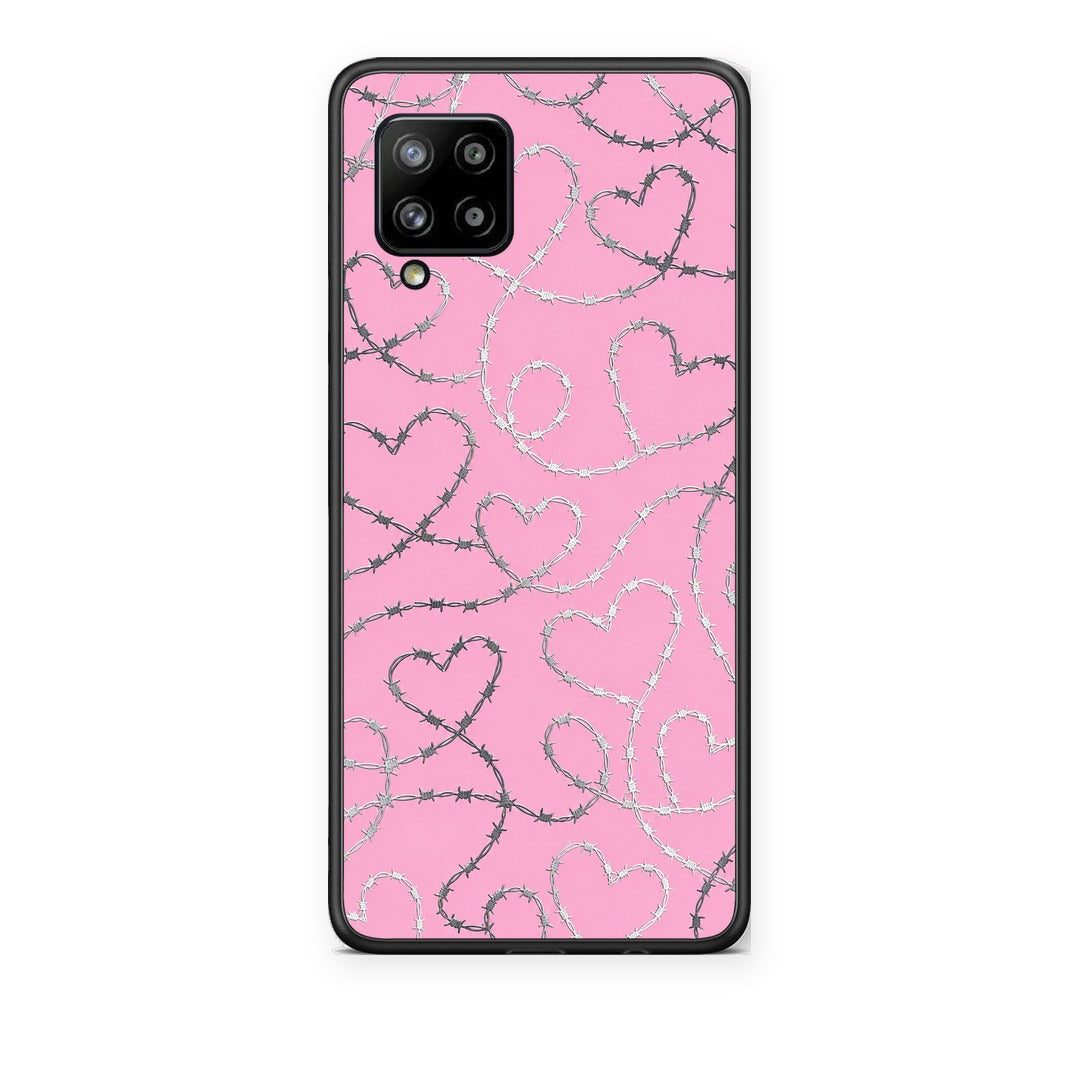 Θήκη Samsung Galaxy A42 Barbed Wire Hearts on Pink από τη Smartfits με σχέδιο στο πίσω μέρος και μαύρο περίβλημα | Samsung Galaxy A42 Barbed Wire Hearts on Pink case with colorful back and black bezels