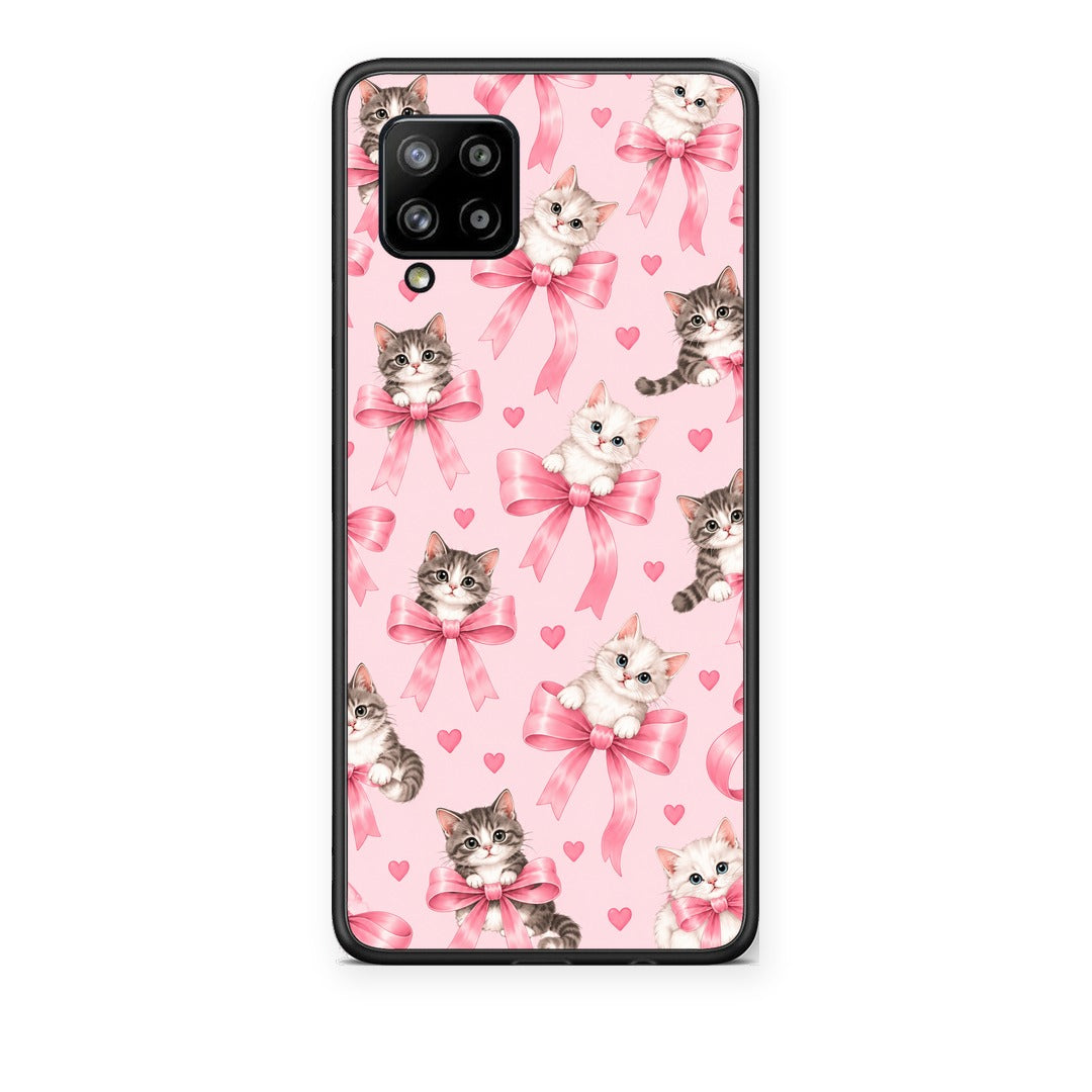 Θήκη Samsung Galaxy A42 Kittens and Pink Bows on Pink από τη Smartfits με σχέδιο στο πίσω μέρος και μαύρο περίβλημα | Samsung Galaxy A42 Kittens and Pink Bows on Pink case with colorful back and black bezels