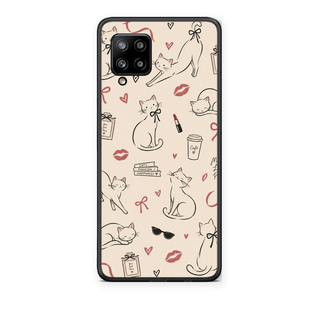 Θήκη Samsung Galaxy A42 Minimal Cat and Fashion Doodles on Cream από τη Smartfits με σχέδιο στο πίσω μέρος και μαύρο περίβλημα | Samsung Galaxy A42 Minimal Cat and Fashion Doodles on Cream case with colorful back and black bezels