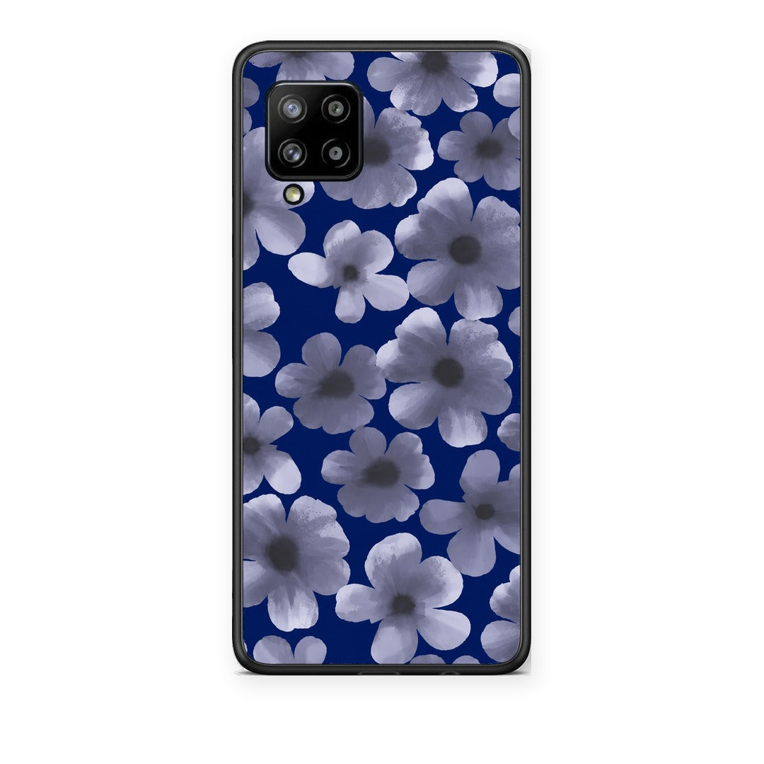 Θήκη Samsung Galaxy A42 Pale Blue Flowers on Navy από τη Smartfits με σχέδιο στο πίσω μέρος και μαύρο περίβλημα | Samsung Galaxy A42 Pale Blue Flowers on Navy case with colorful back and black bezels