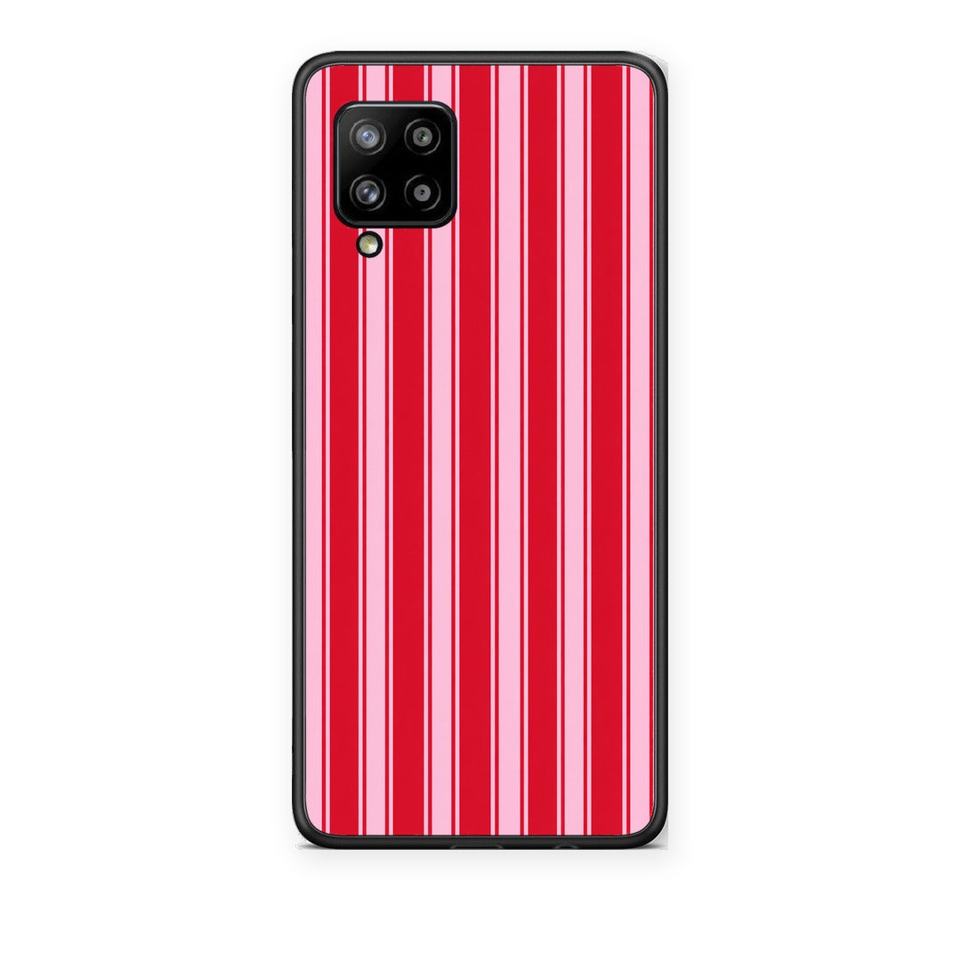 Θήκη Samsung Galaxy A42 Red and Pink Vertical Pinstripes από τη Smartfits με σχέδιο στο πίσω μέρος και μαύρο περίβλημα | Samsung Galaxy A42 Red and Pink Vertical Pinstripes case with colorful back and black bezels