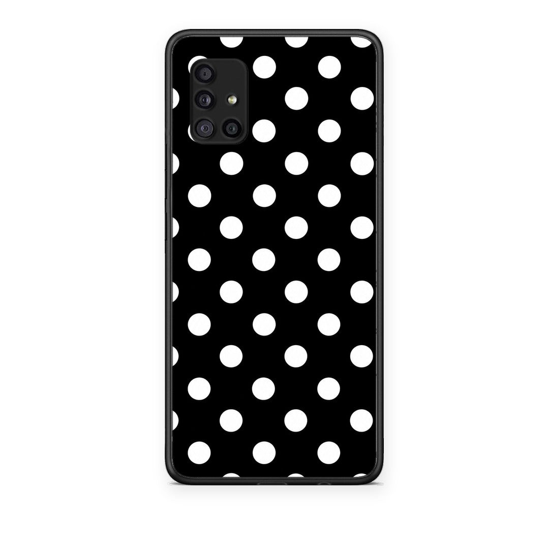 Θήκη Samsung Galaxy A51 5G White Polka Dots on Black από τη Smartfits με σχέδιο στο πίσω μέρος και μαύρο περίβλημα | Samsung Galaxy A51 5G White Polka Dots on Black case with colorful back and black bezels