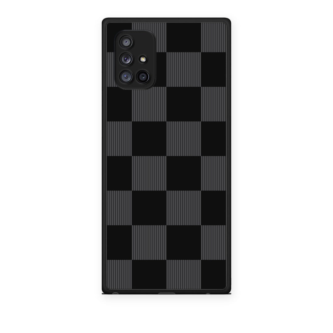Θήκη Samsung Galaxy A71 5G Black and Charcoal Striped Checks από τη Smartfits με σχέδιο στο πίσω μέρος και μαύρο περίβλημα | Samsung Galaxy A71 5G Black and Charcoal Striped Checks case with colorful back and black bezels