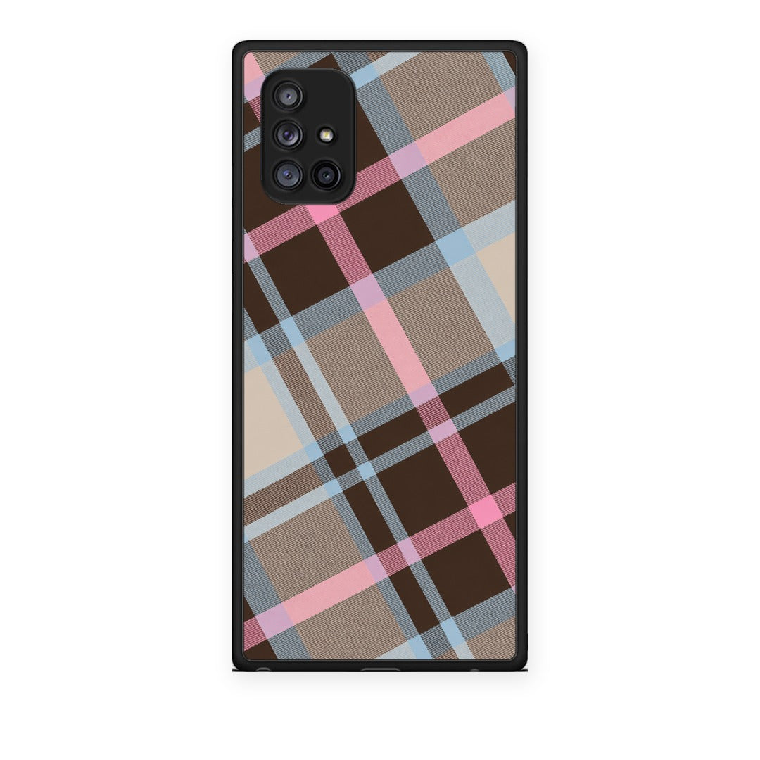 Θήκη Samsung Galaxy A71 5G Brown Pink and Blue Diagonal Plaid από τη Smartfits με σχέδιο στο πίσω μέρος και μαύρο περίβλημα | Samsung Galaxy A71 5G Brown Pink and Blue Diagonal Plaid case with colorful back and black bezels