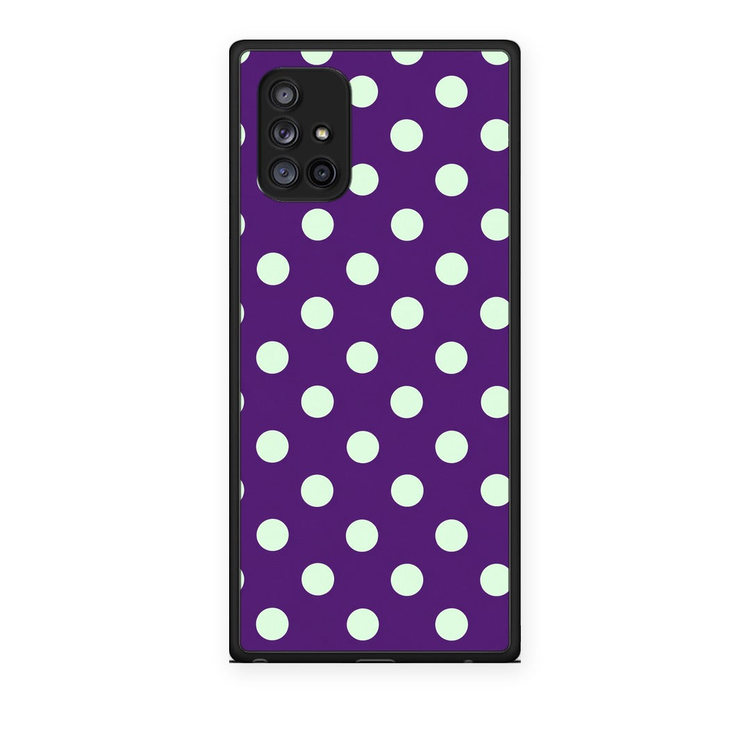 Θήκη Samsung Galaxy A71 5G Mint Polka Dots on Purple από τη Smartfits με σχέδιο στο πίσω μέρος και μαύρο περίβλημα | Samsung Galaxy A71 5G Mint Polka Dots on Purple case with colorful back and black bezels