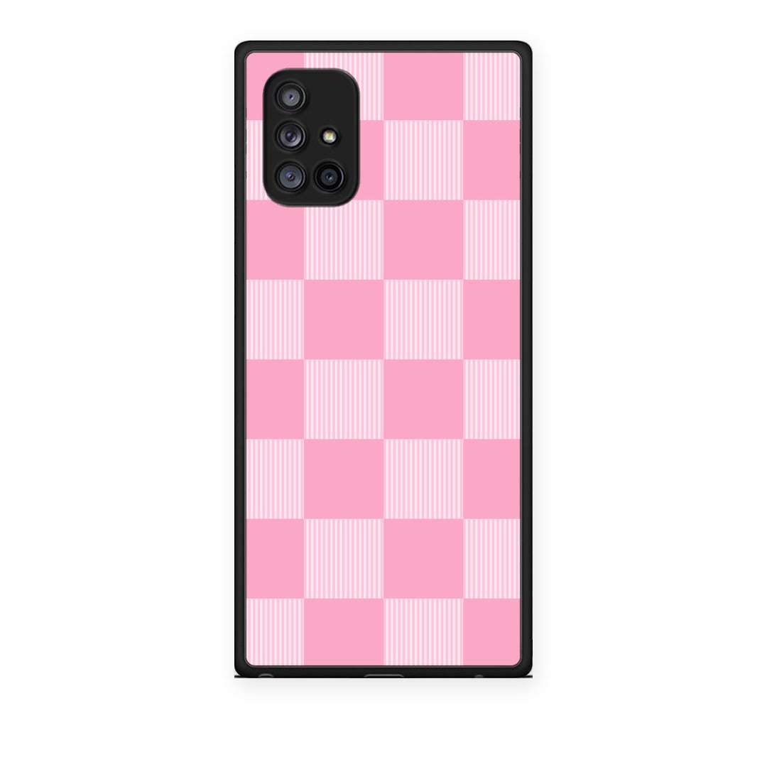 Θήκη Samsung Galaxy A71 5G Pink and White Striped Checks από τη Smartfits με σχέδιο στο πίσω μέρος και μαύρο περίβλημα | Samsung Galaxy A71 5G Pink and White Striped Checks case with colorful back and black bezels