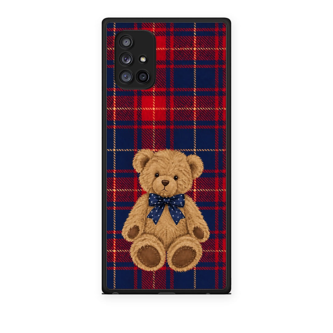 Θήκη Samsung Galaxy A71 5G Teddy Bear on Red and Navy Tartan από τη Smartfits με σχέδιο στο πίσω μέρος και μαύρο περίβλημα | Samsung Galaxy A71 5G Teddy Bear on Red and Navy Tartan case with colorful back and black bezels