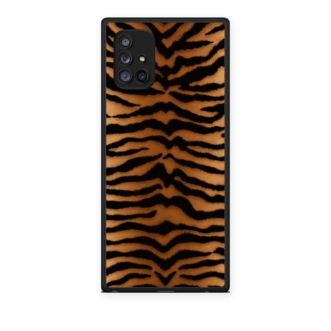 Θήκη Samsung Galaxy A71 5G Tiger Print Orange and Black από τη Smartfits με σχέδιο στο πίσω μέρος και μαύρο περίβλημα | Samsung Galaxy A71 5G Tiger Print Orange and Black case with colorful back and black bezels
