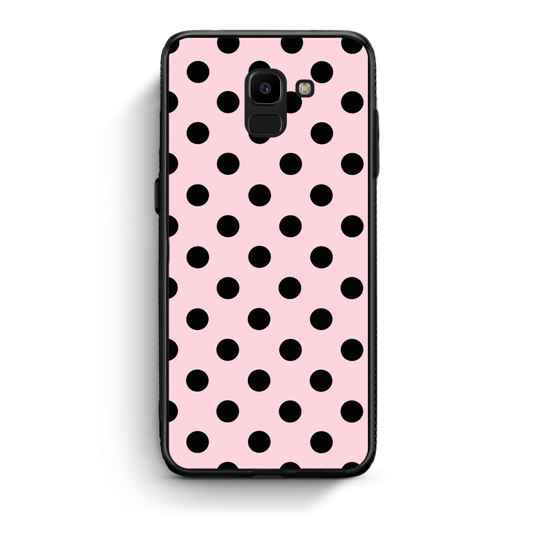 Θήκη Samsung Galaxy J6 Black Polka Dots on Pink από τη Smartfits με σχέδιο στο πίσω μέρος και μαύρο περίβλημα | Samsung Galaxy J6 Black Polka Dots on Pink case with colorful back and black bezels
