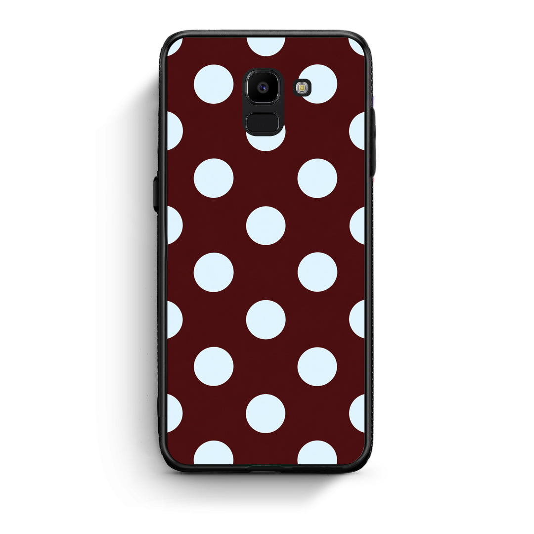 Θήκη Samsung Galaxy J6 Pale Blue Large Polka Dots on Burgundy από τη Smartfits με σχέδιο στο πίσω μέρος και μαύρο περίβλημα | Samsung Galaxy J6 Pale Blue Large Polka Dots on Burgundy case with colorful back and black bezels