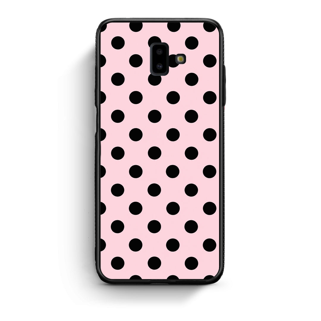 Θήκη Samsung Galaxy J6+ Black Polka Dots on Pink από τη Smartfits με σχέδιο στο πίσω μέρος και μαύρο περίβλημα | Samsung Galaxy J6+ Black Polka Dots on Pink case with colorful back and black bezels
