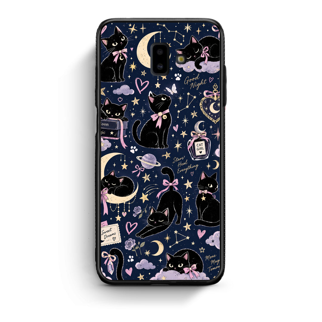 Θήκη Samsung Galaxy J6+ Celestial Black Cats on Navy από τη Smartfits με σχέδιο στο πίσω μέρος και μαύρο περίβλημα | Samsung Galaxy J6+ Celestial Black Cats on Navy case with colorful back and black bezels