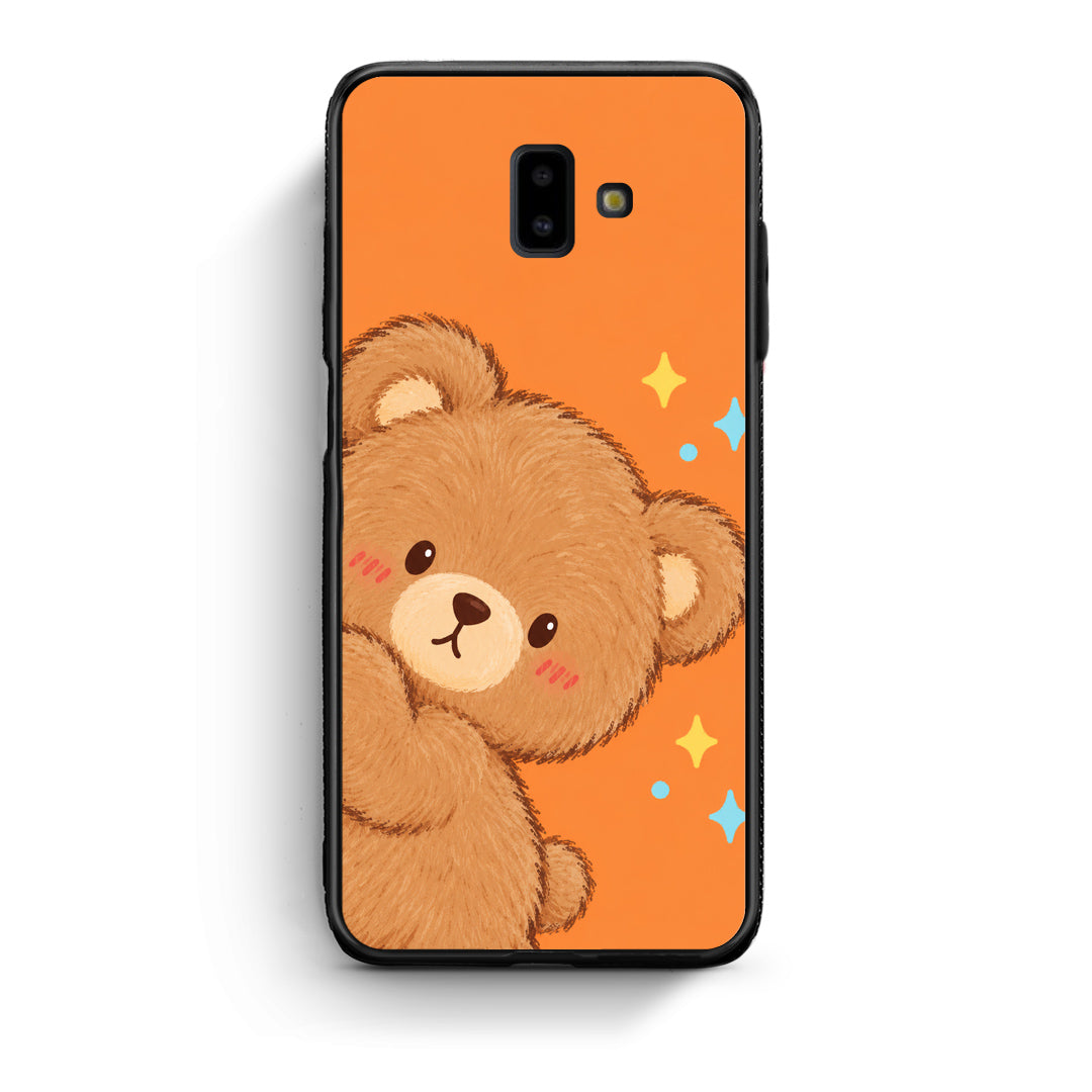 Θήκη Samsung Galaxy J6+ Peekaboo Teddy on Orange από τη Smartfits με σχέδιο στο πίσω μέρος και μαύρο περίβλημα | Samsung Galaxy J6+ Peekaboo Teddy on Orange case with colorful back and black bezels