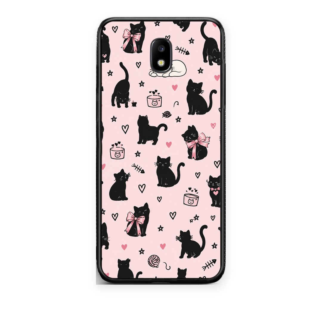 Θήκη Samsung Galaxy J5 2017 Black Cat Doodles on Pink από τη Smartfits με σχέδιο στο πίσω μέρος και μαύρο περίβλημα | Samsung Galaxy J5 2017 Black Cat Doodles on Pink case with colorful back and black bezels